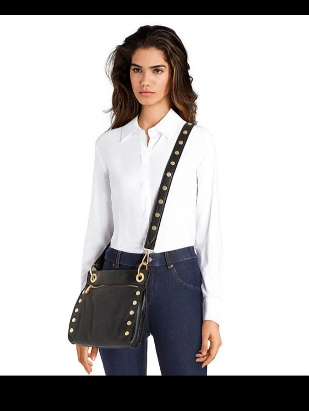 Hammit Tony Medium Black/Brushed Gold Red Zip Crossbody Bag